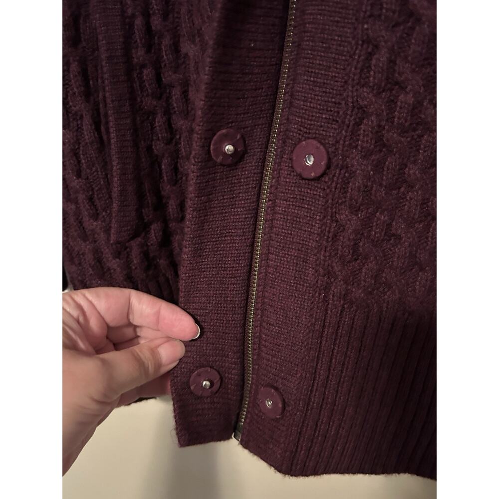 CAMBRIDGE Dry Goods Burgundy Full Zip Cable Knit Hooded Sweater Size M - Picture 8 of 9